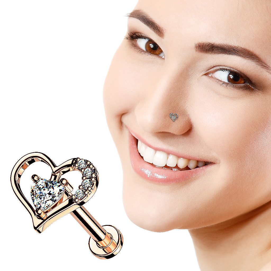 Taffstyle Piercing-Set Labret Piercing Stecker flach Kristall Herz Innengew günstig online kaufen