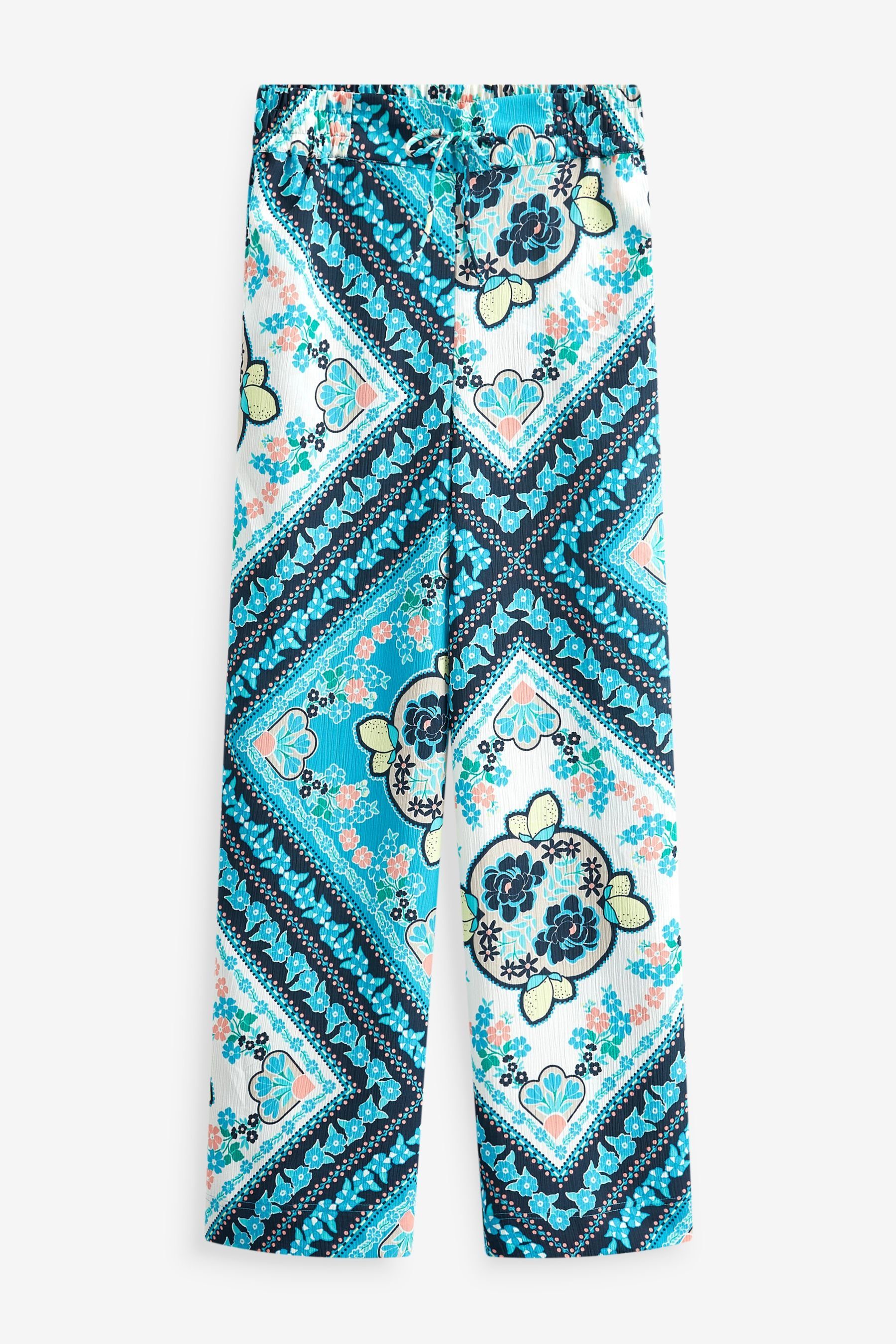 Next Marlene-Hose Strukturierte Print mit (1-tlg) Blue/White Scarf weitem Bein Hose