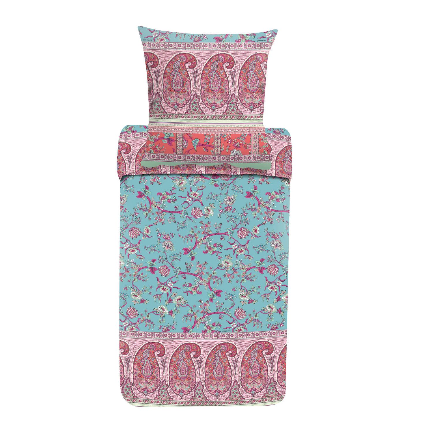 Bassetti Bettwäsche Bettwäsche Bassetti Mako Satin Genova T1 hellblau pink rosa 135x200, Mako Satin, 2 teilig, 100% Baumwolle (Premium Mako Satin)