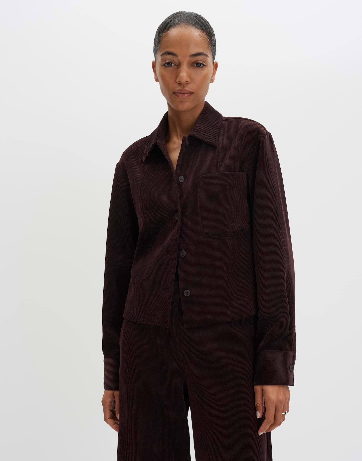 someday Langarmbluse Boxy Overshirt aus Feincord Samtige Oberfläche mit edler Optik