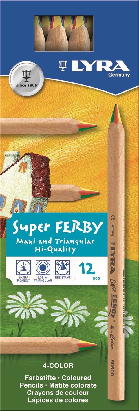 LYRA Buntstift Farbstifte Super Ferby 4-Color - 12er Kartonetui, vierfarbige Mine
