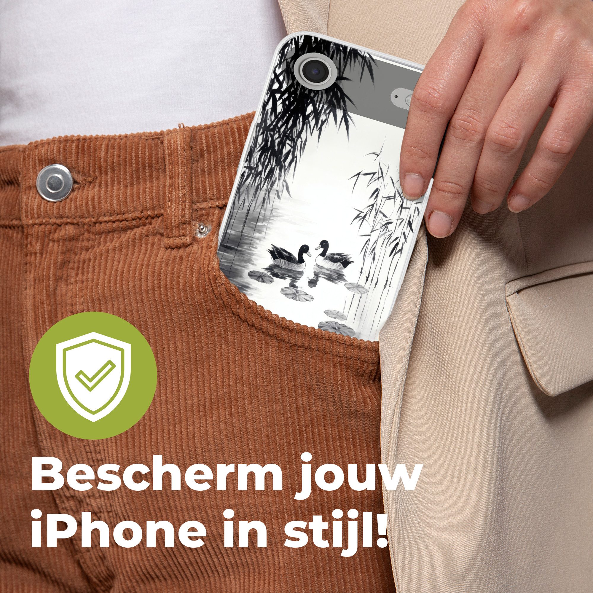 MuchoWow Handyhülle für Apple iPhone Air Enten - Seerosen - Schilf - Schwarz, Smartphone-Bumper, Print, Handy Schutzhülle Dünn