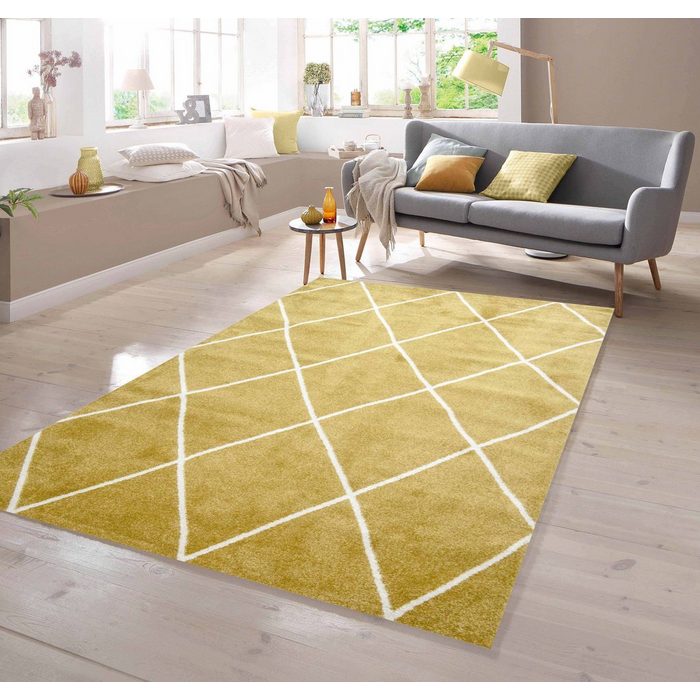 Teppich Teppich Skandinavischer Stil Rautenmuster gold creme weiß TeppichHome24 rechteckig