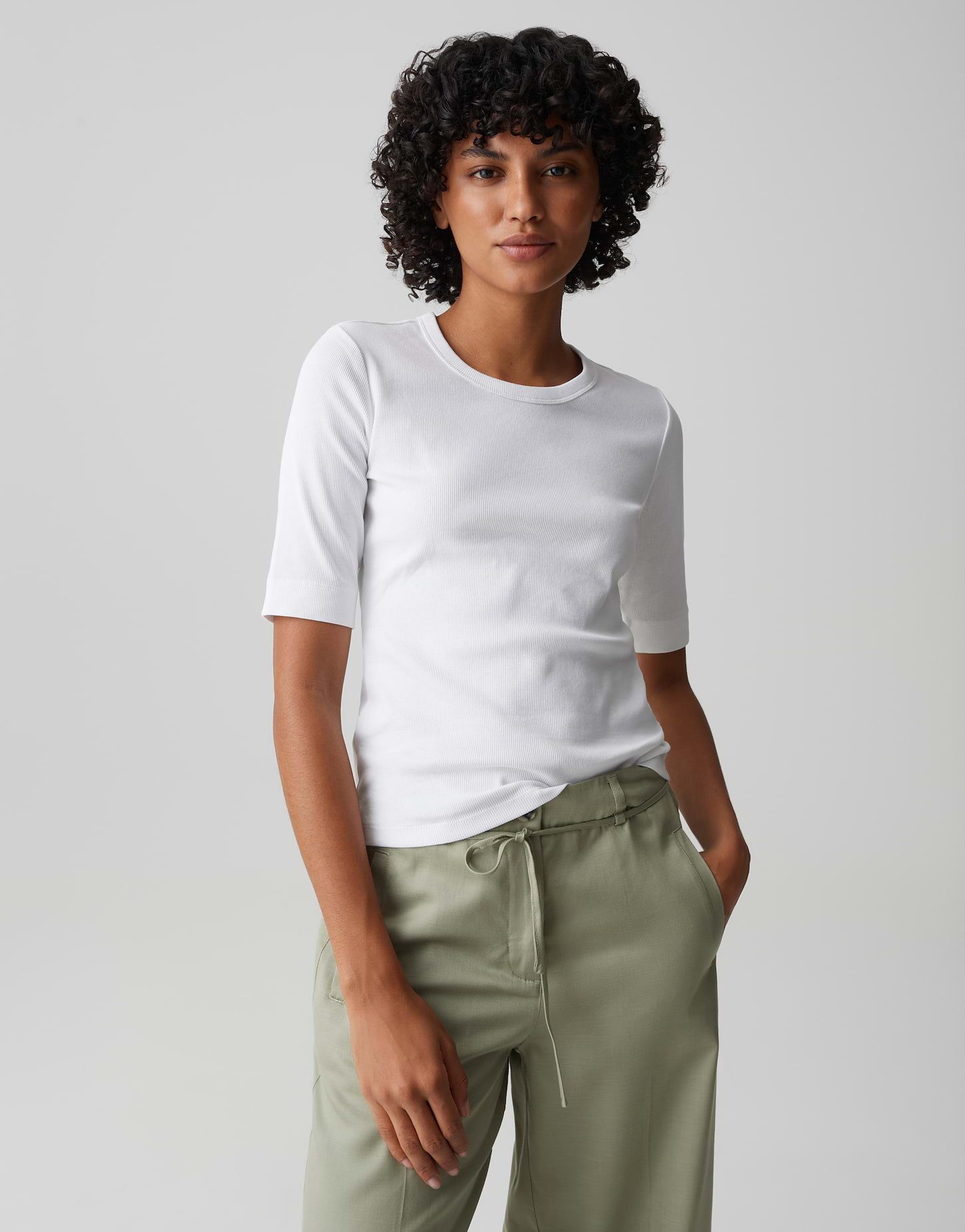 OPUS Kurzarmshirt Feines Rippshirt SUSTAFA Slim aus BCI Cotton Mix