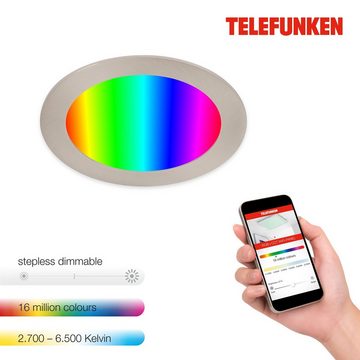 Telefunken LED Einbauleuchte 309402TF, LED fest verbaut, Farbwechsler, Kaltweiß, Neutralweiß, Tageslichtweiß, Warmweiß, Appsteuerung, RGB, CCT Sprachsteuerung, ultraflach, matt-nickel