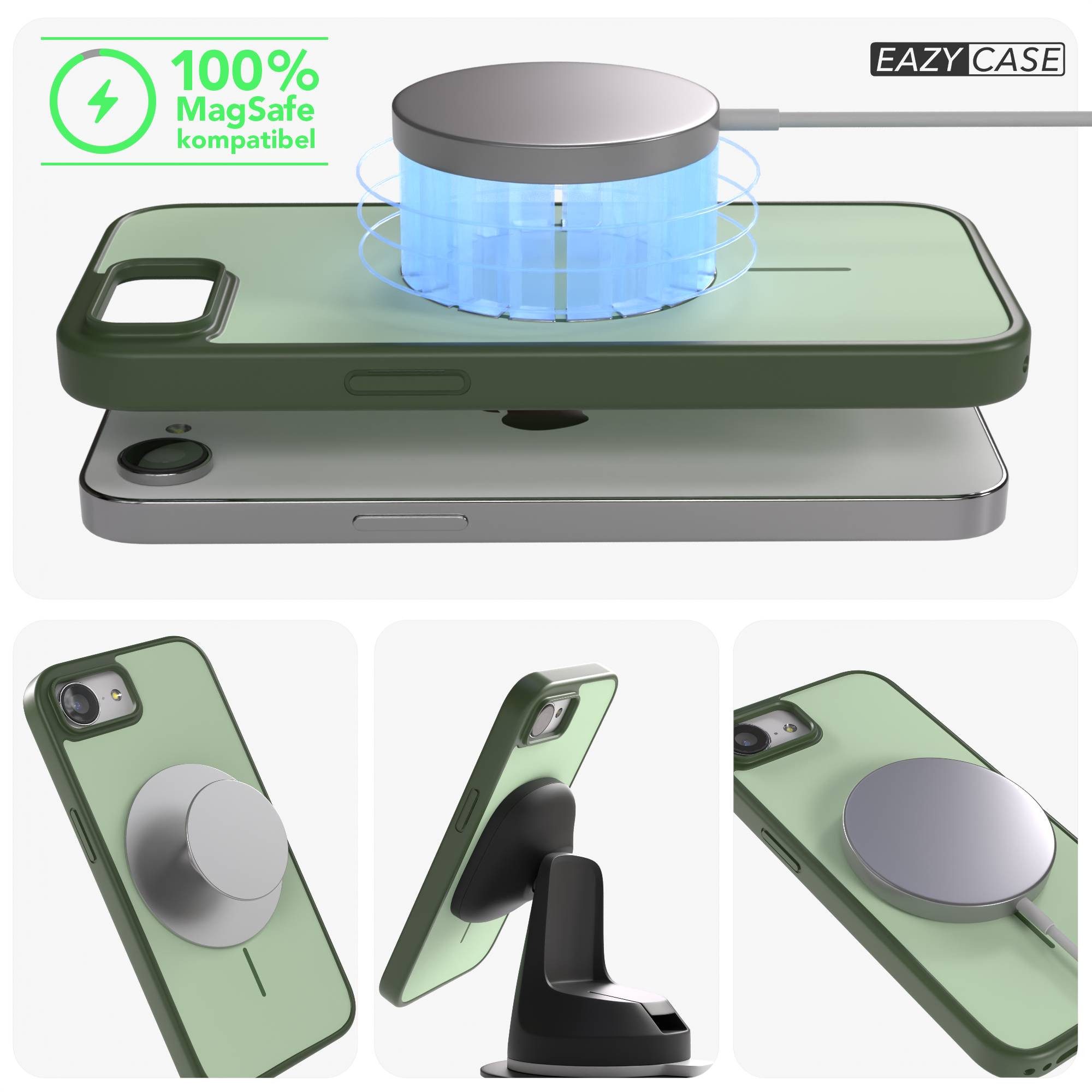 EAZY CASE Handyhülle Slim Outdoor MagSafe Case für Apple iPhone 16e 6,1 Zoll, Outdoor Case mit Magnetring & sicherem Halt in Dunkelgrün