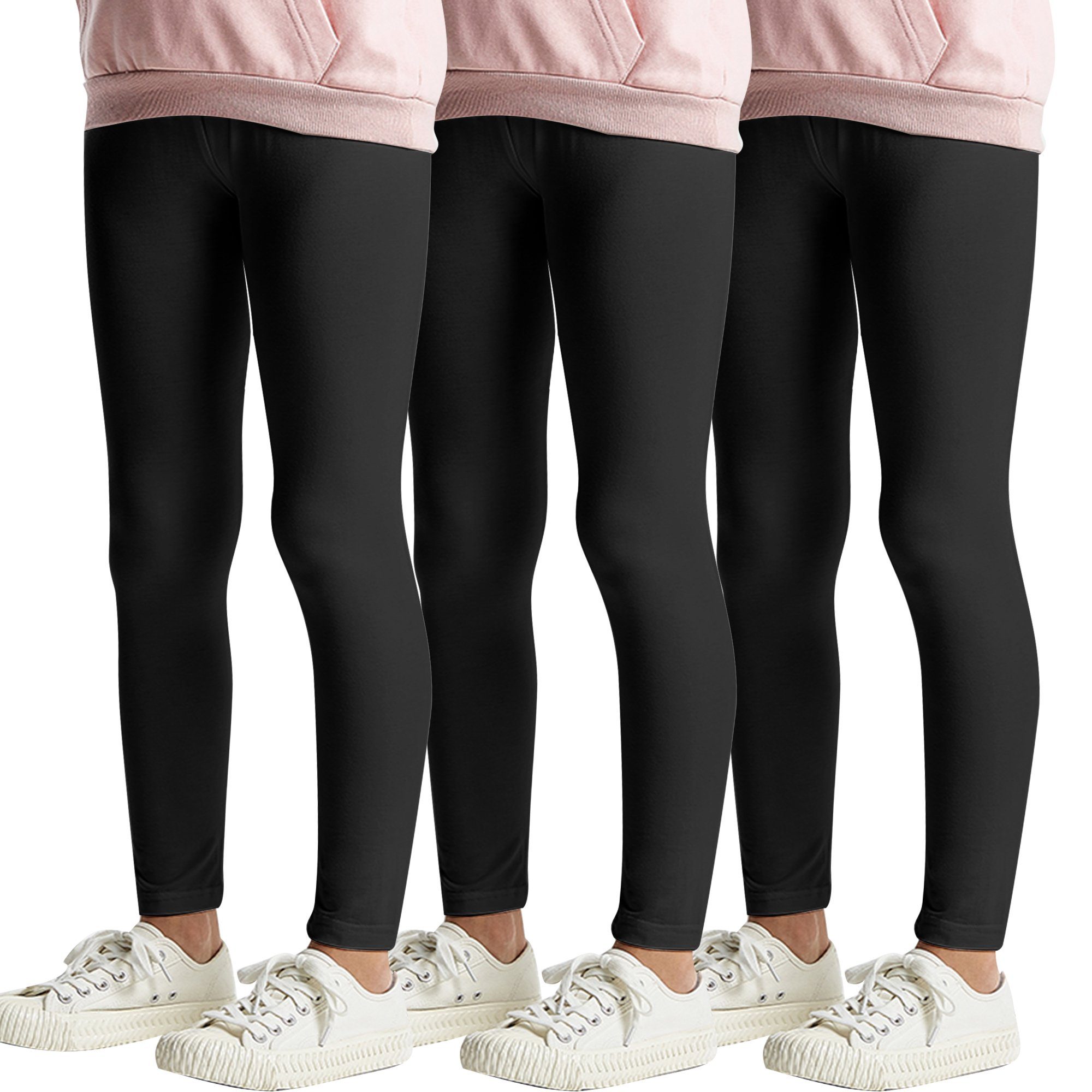 L&K-II 7/8-Leggings 2708-3er (3er-Pack) Basic Uni Farbe Mädchen Tanzhose aus Baumwolle Schwarz-3er