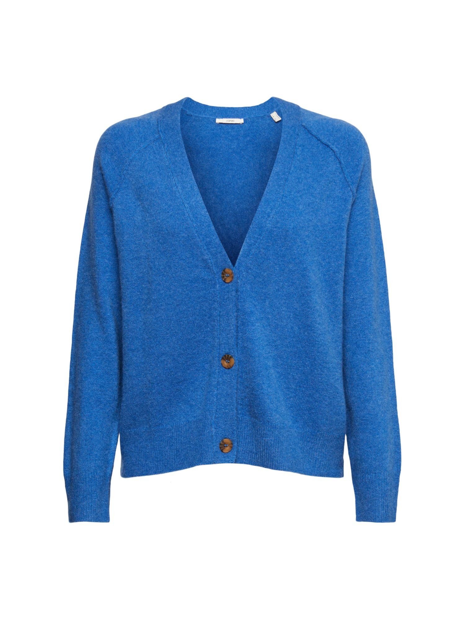 Wolle: (1-tlg) BRIGHT mit Mit BLUE Cardigan Esprit V-Ausschnitt Strickjacke