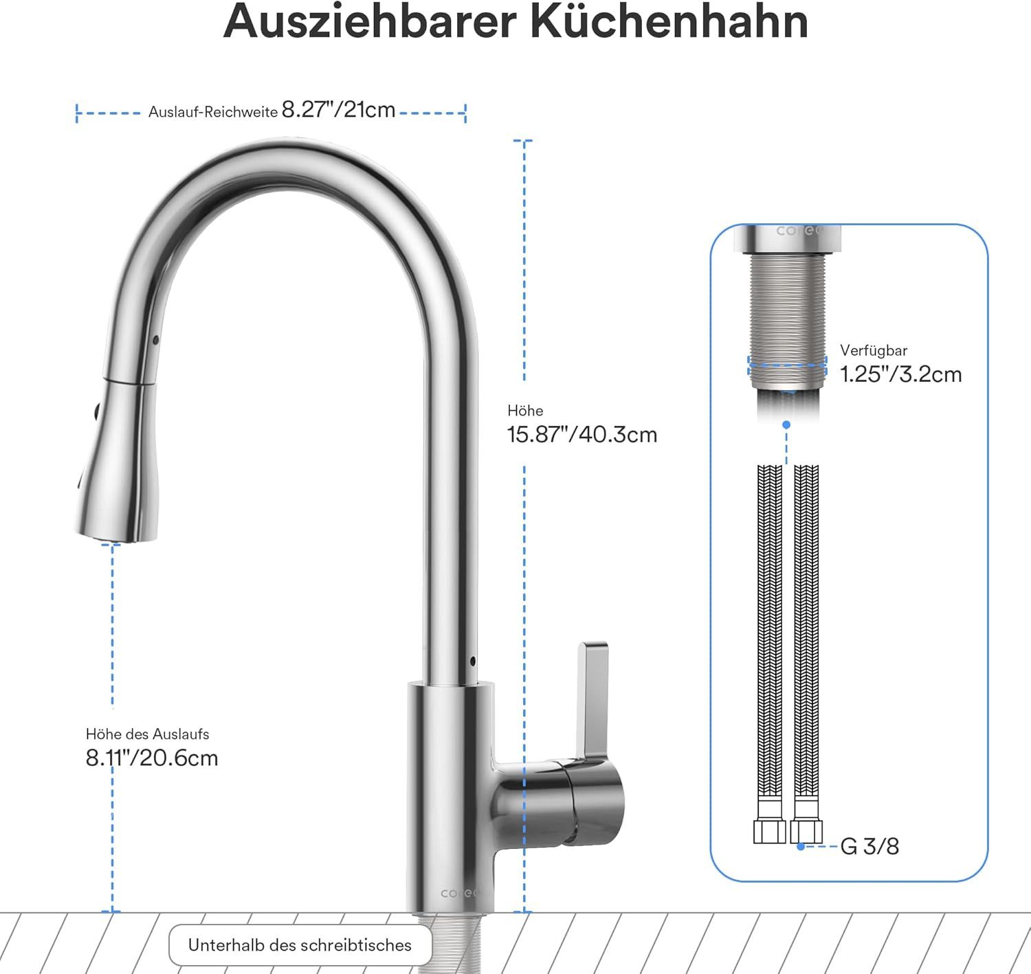 coree Küchenarmatur 360°, Ausziehbar Spültischarmatur Edelstahl günstig online kaufen