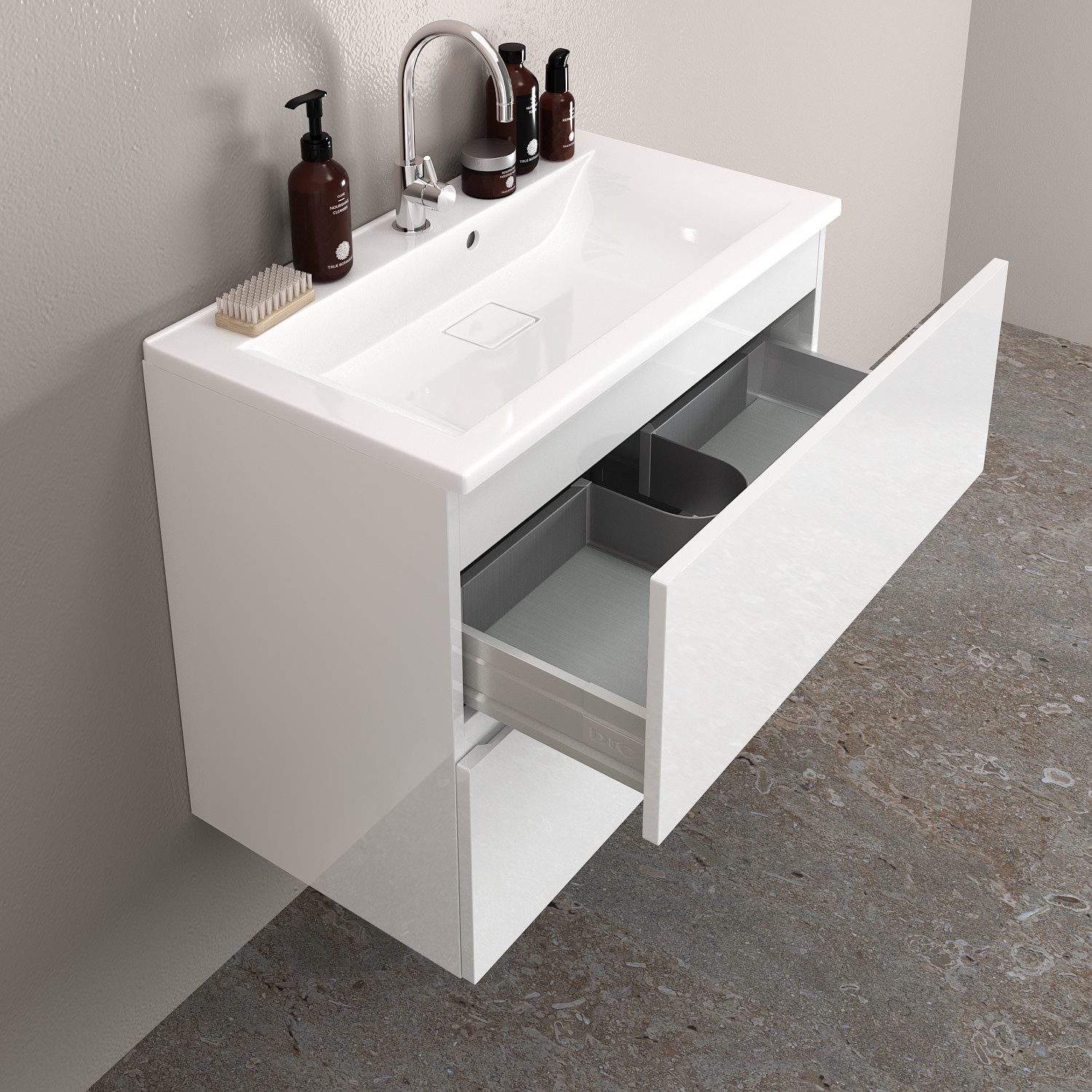 Möbelhandel Klipenstein Waschbeckenunterschrank 65/80/100 cm, mit Waschtisch, fertigmontiert 65 cm, 80 cm, 100 cm Breite