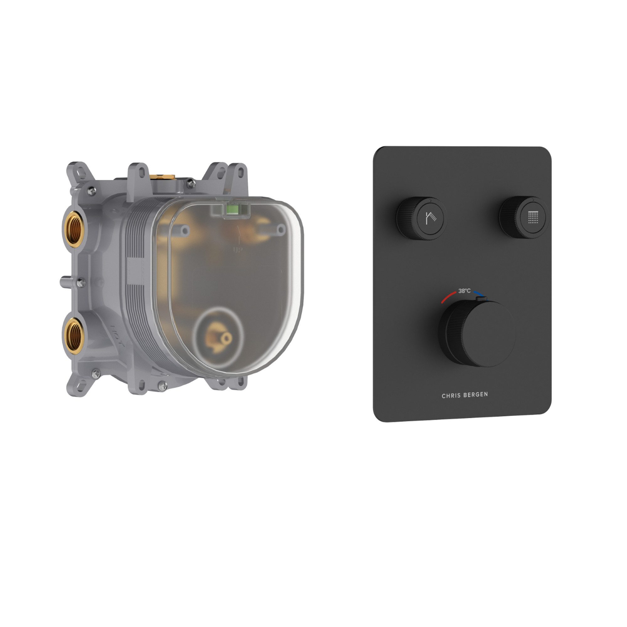 CHRIS BERGEN Brausethermostat Aquatronic Unterputz Duschthermostat für zwei Verbraucher in Chrom und Schwarz matt
