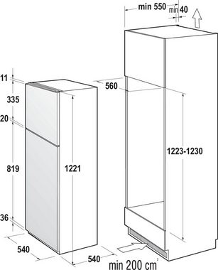 GORENJE Einbaukühlgefrierkombination RFI 412 EP1, 122,1 cm hoch, 54 cm breit, Schlepptürtechnik