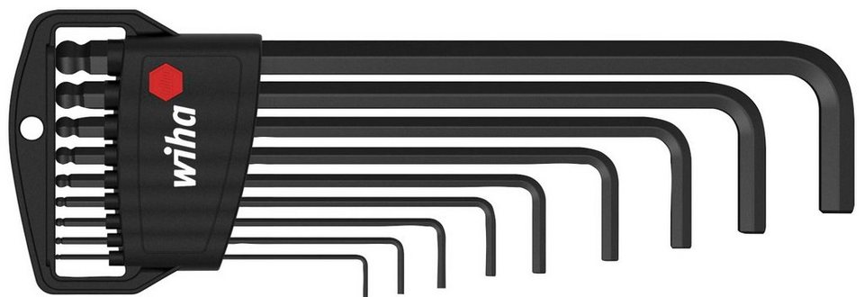 Wiha Werkzeugset Stiftschlüssel (03879), 10-tlg., im Classic-Halter,  Sechskant-Kugelkopf, schwarzoxidiert, Kugelkopf ermöglicht das Verschrauben  unter einem Winkel von bis zu