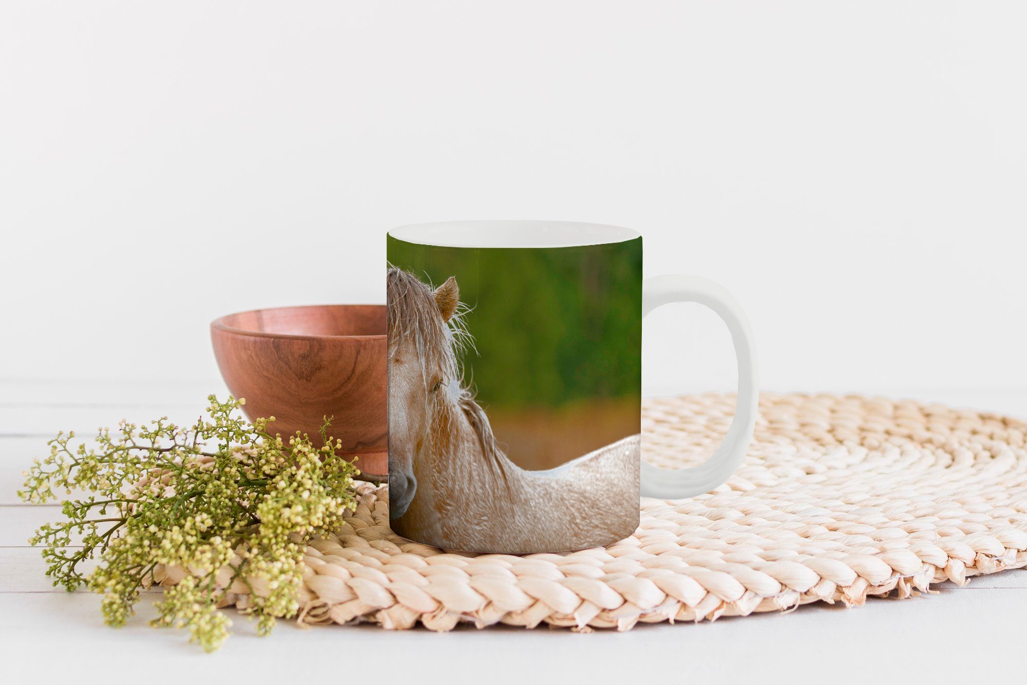 Becher, Teetasse, kuschelnden Teetasse, Kaffeetassen, Keramik, Fjordpferden, von MuchoWow Nahaufnahme Tasse Geschenk