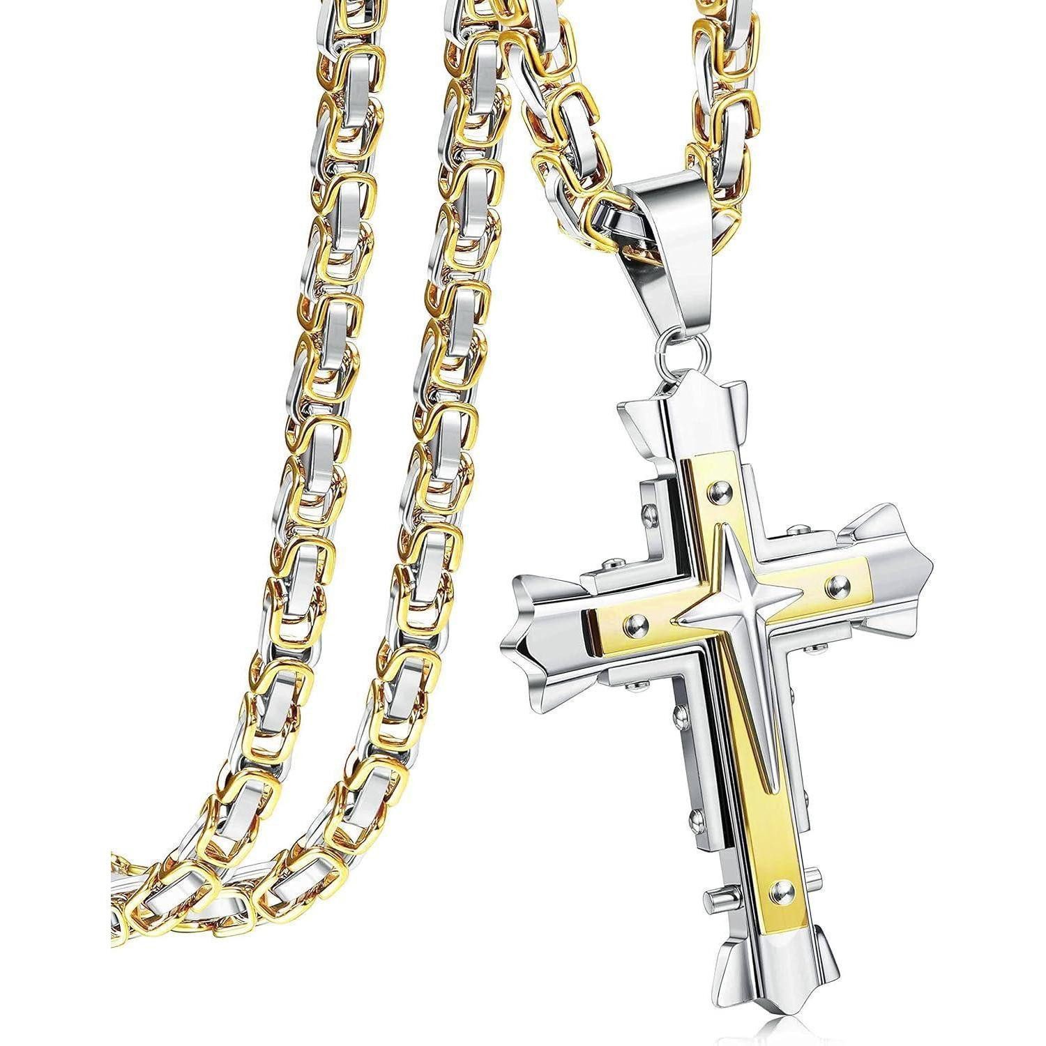 LuxusKollektion Kreuzkette Kette Herren Kreuz Edelstahl Anhänger 56 61 71cm Gold 71.0 Zentimeter