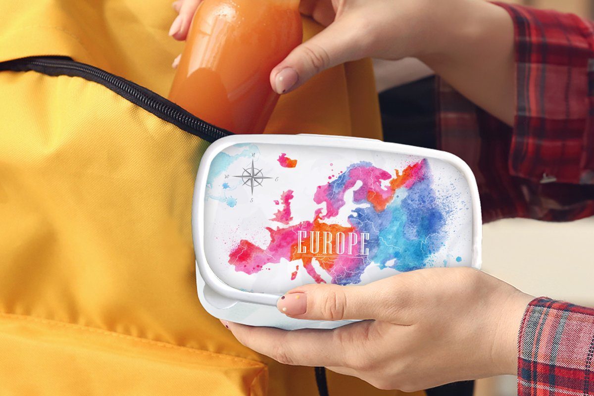 Mädchen für weiß MuchoWow Kunststoff, Karte - Brotdose, für Lunchbox (2-tlg), Jungs Aquarell, und Kinder Erwachsene, und Brotbox