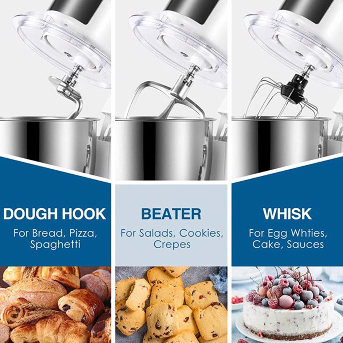 autolock Küchenmaschine, 10 Geschwindigkeitsstufen 1300 W Knetmaschine Teigmaschine