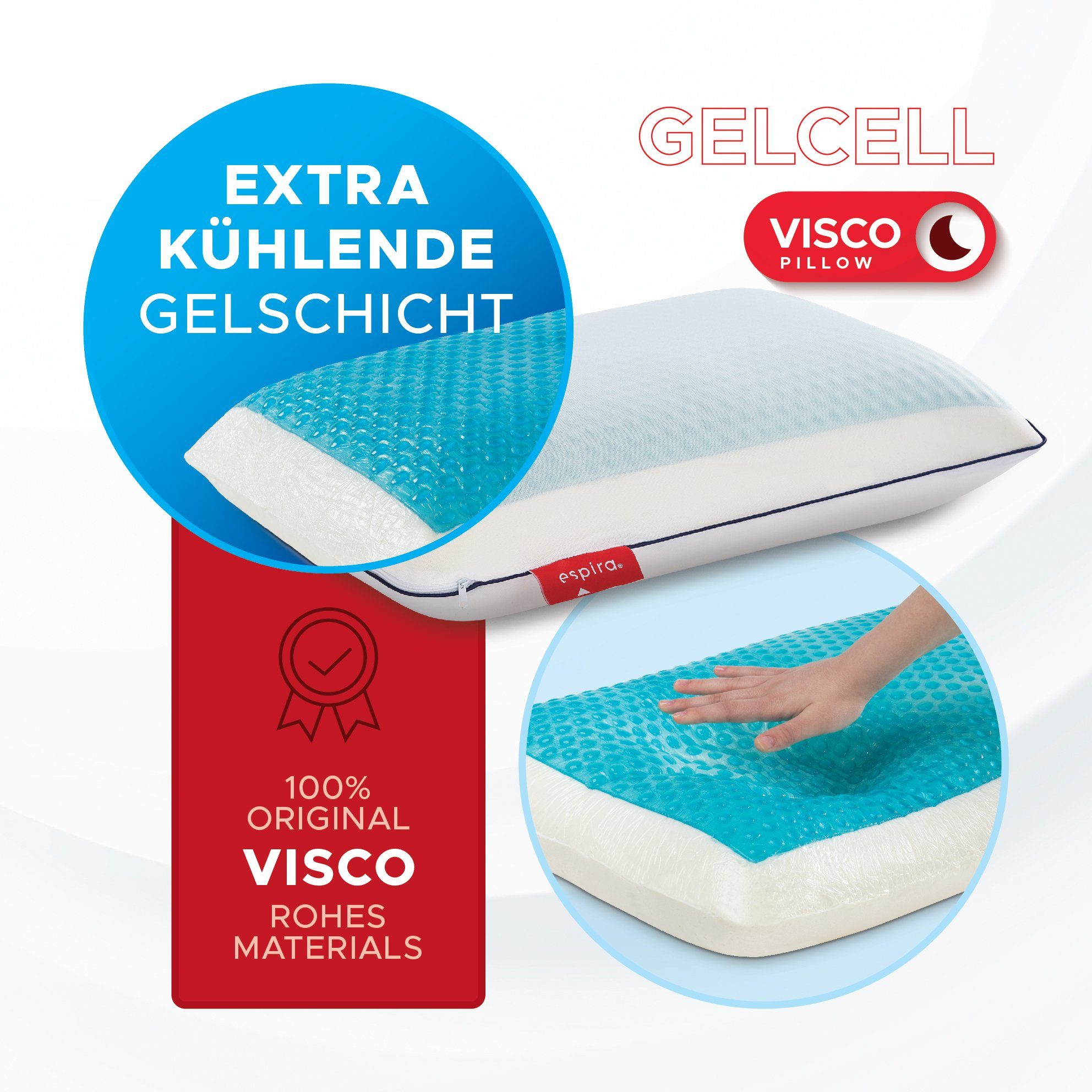 Espira Kühlende Kopfkissen, Gelcell Visko Whites Espira Wirkung 40x60cm Naturkissen Whites