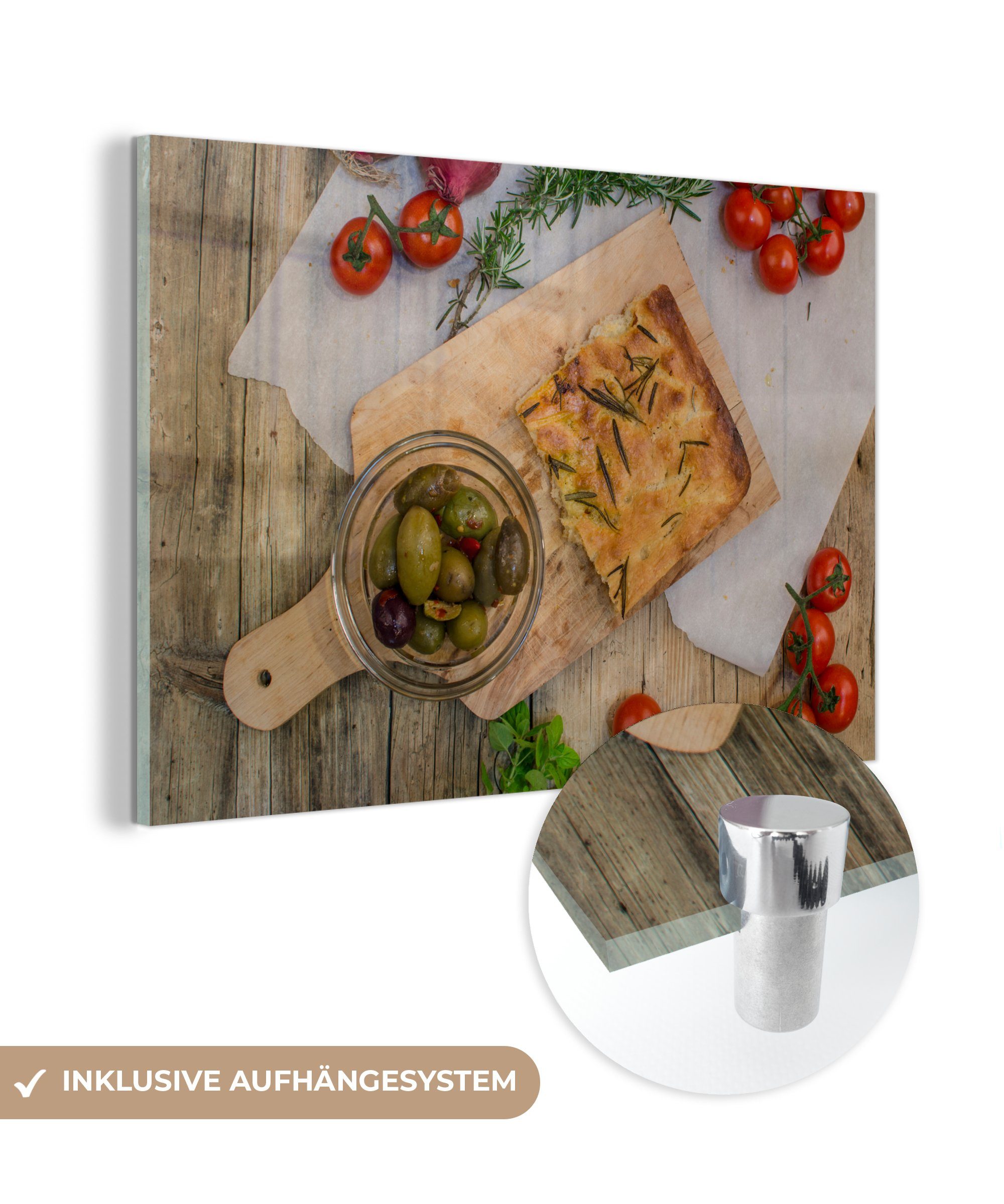 MuchoWow Acrylglasbild Italien - Brot - Tomaten, (1 St), Acrylglasbilder Wohnzimmer & Schlafzimmer