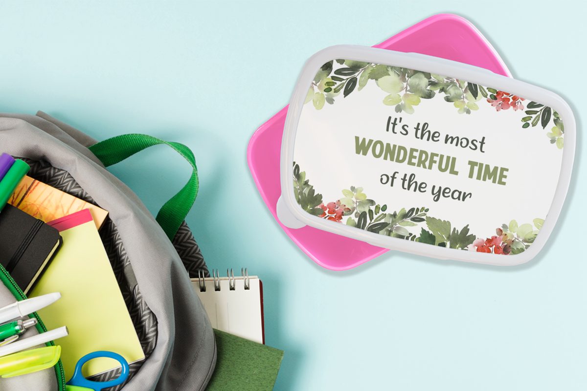 MuchoWow Lunchbox Weihnachten - Zitat Snackbox, Kinder, Aquarell, Kunststoff Brotdose Kunststoff, - (2-tlg), Brotbox Mädchen, für rosa Erwachsene