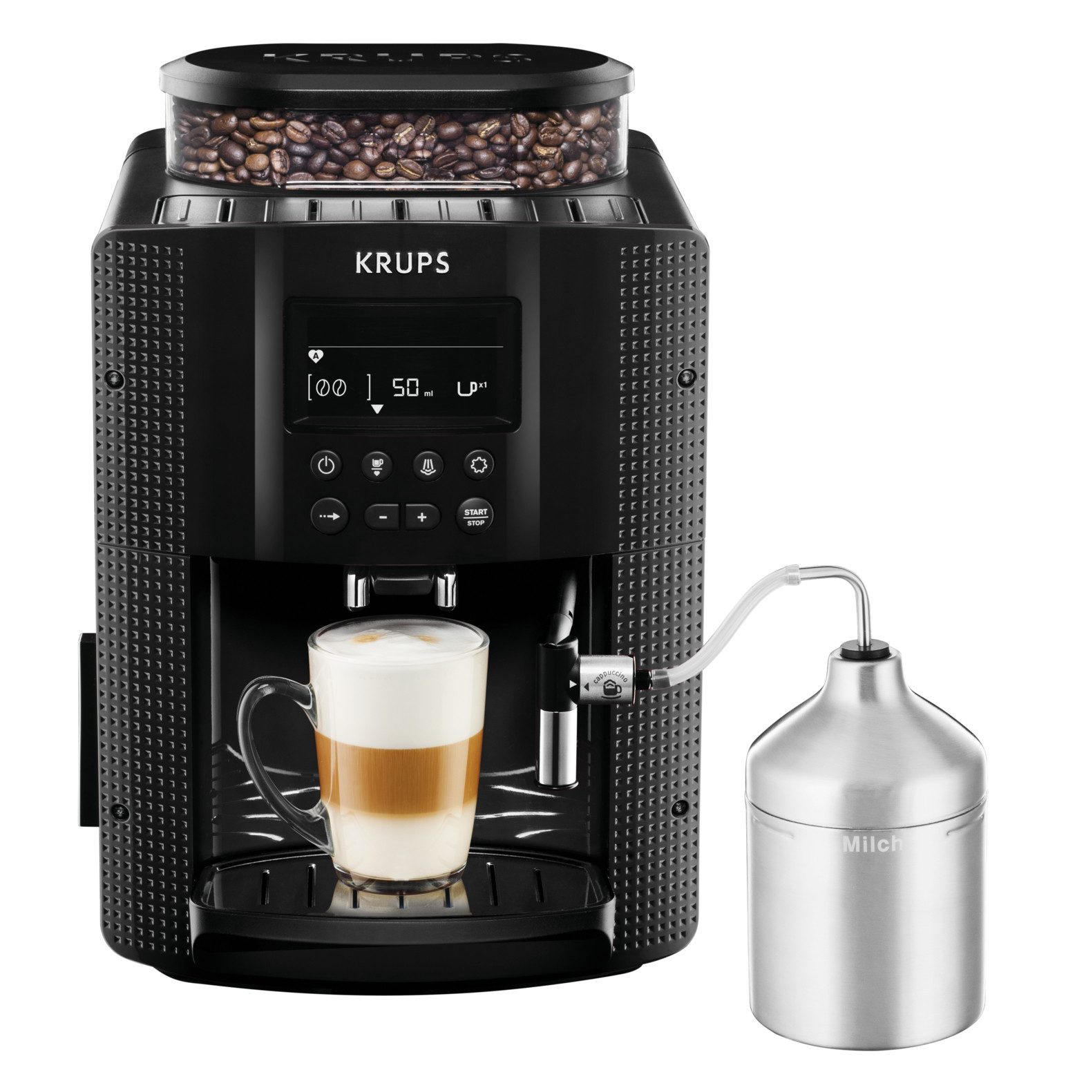 Krups Kaffeevollautomat EA8150, Arabica Display, LCD-Display, Speichermodus, Dampfdüse für Cappuccino