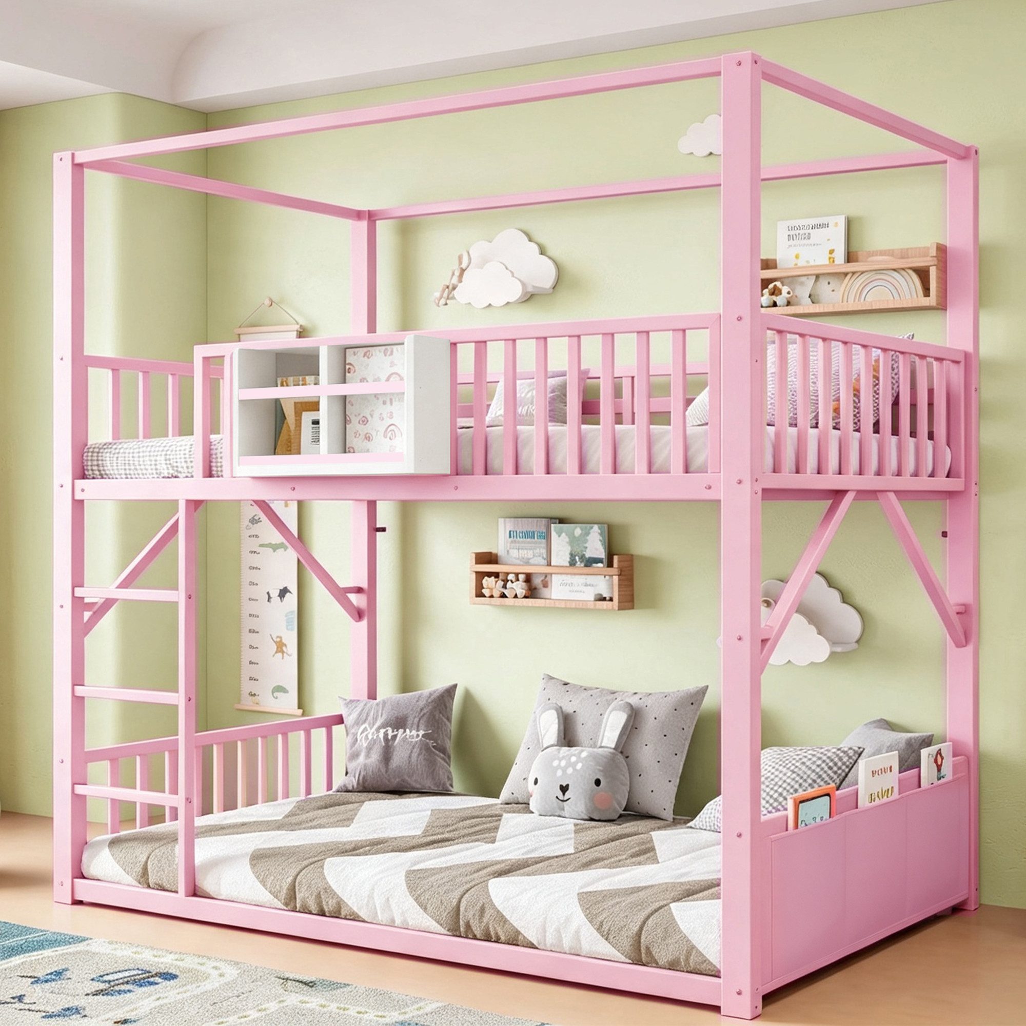 Celya Etagenbett Metall-Kinderetagenbett 90 x 200 cm mit Dachkonstruktion (ohne Matratze, platzsparendes bettgestell)