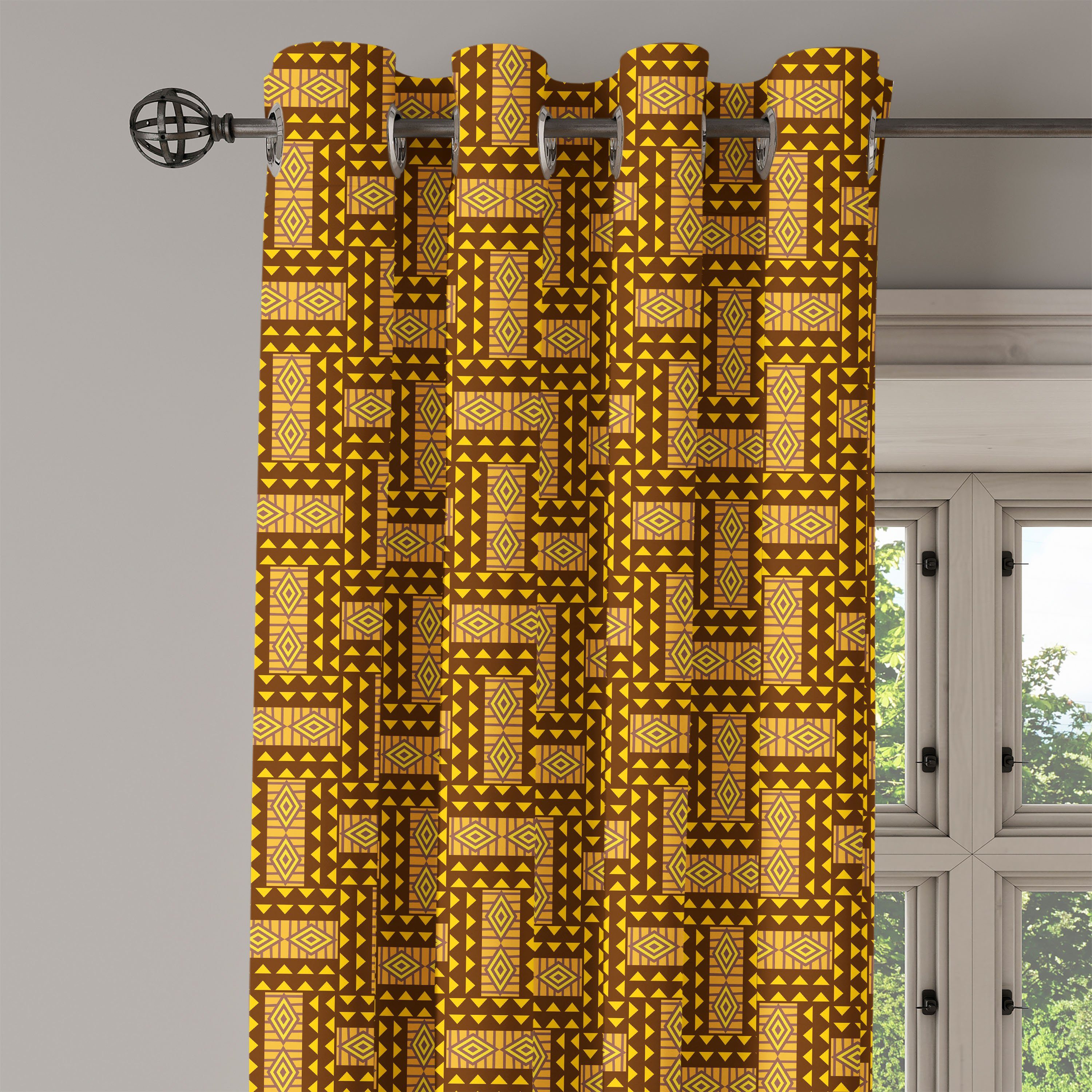 Dekorative Kente Muster Wohnzimmer, für nationale 2-Panel-Fenstervorhänge Gardine Schlafzimmer Triangles Abakuhaus,