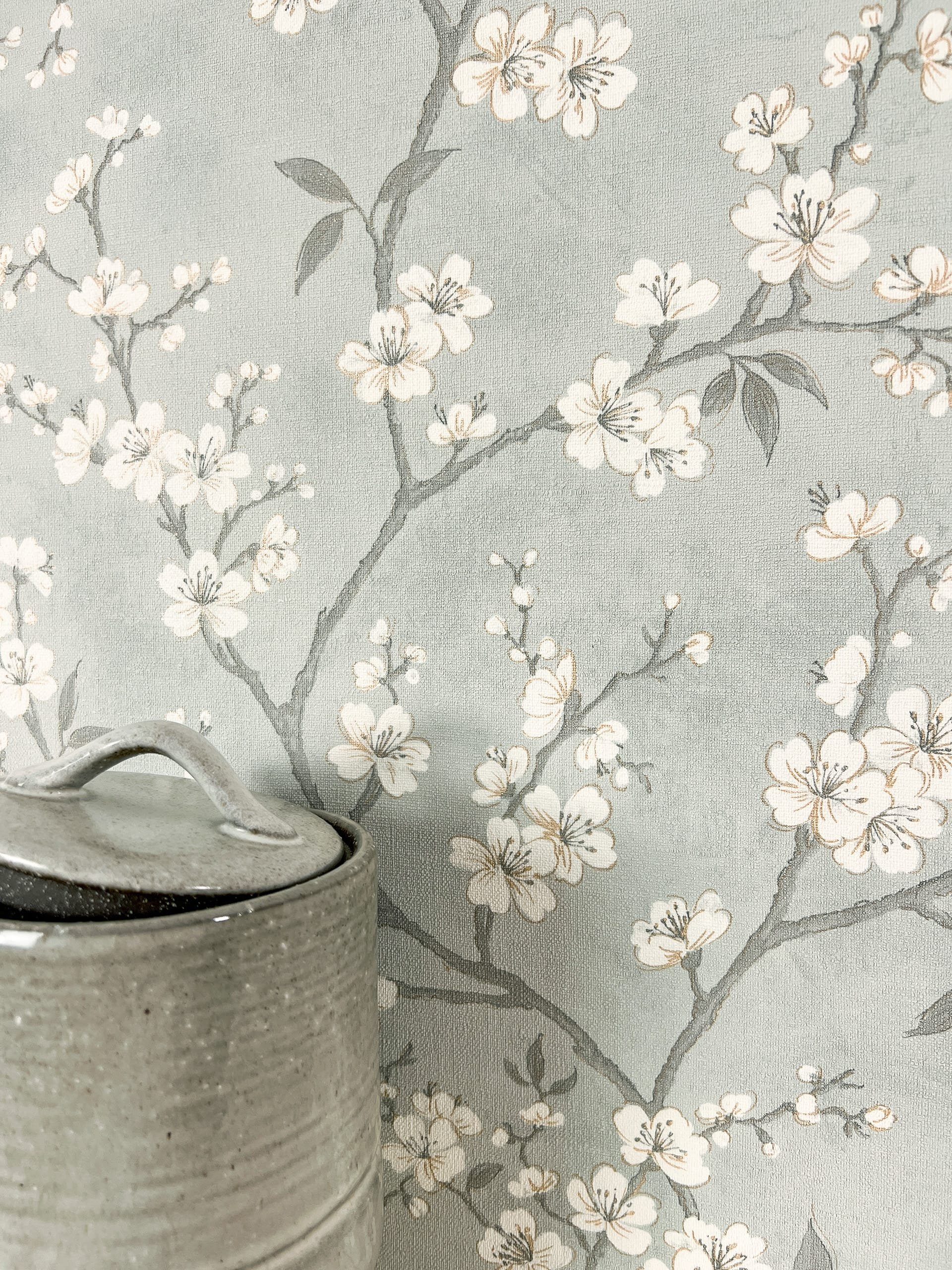 Newroom Vliestapete, Grau Tapete Floral Kirschblüten günstig online kaufen