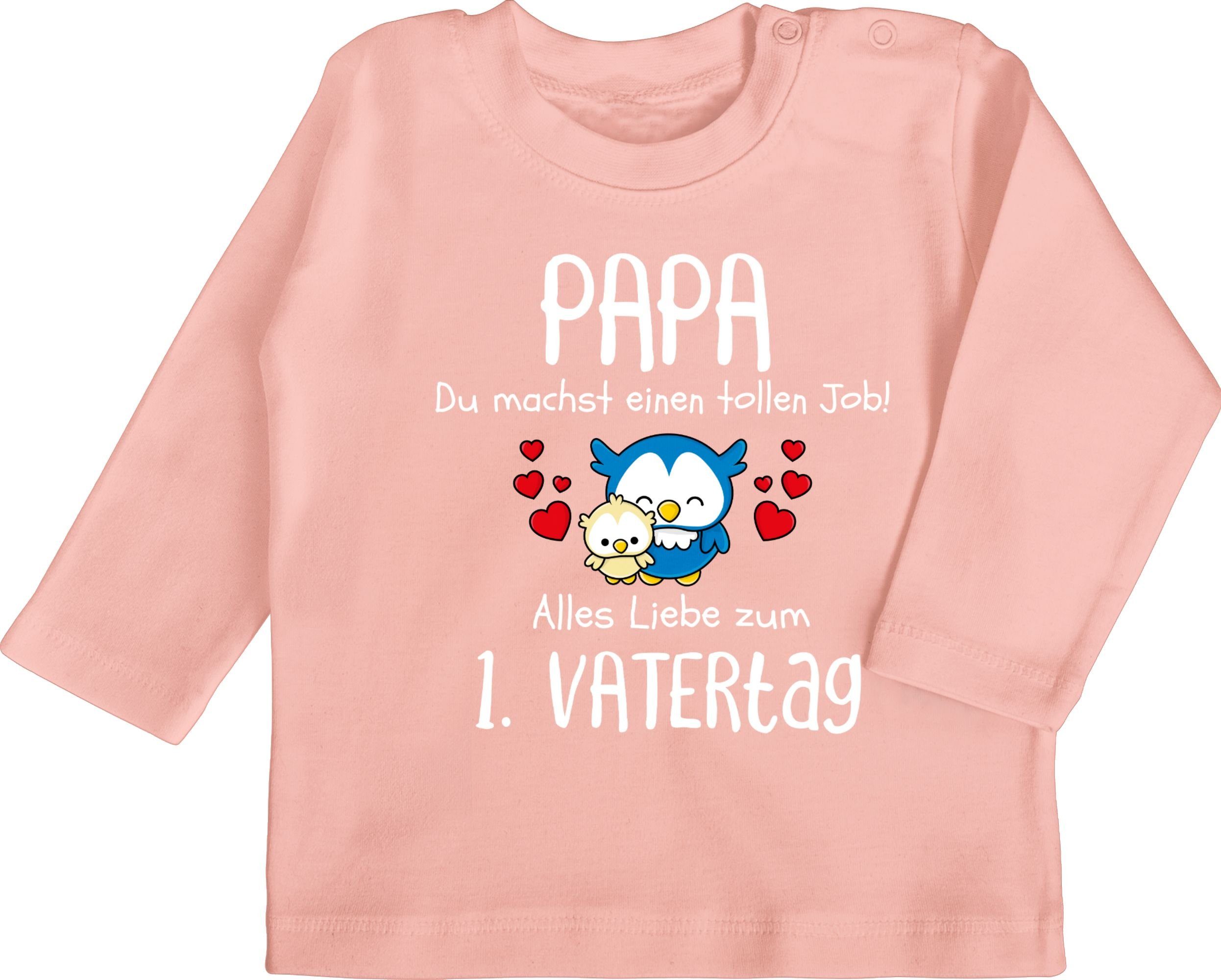 Shirtracer T-Shirt 1. Vatertag - Papa du machst einen tollen Job Geschenk Vatertag Baby 2 Babyrosa