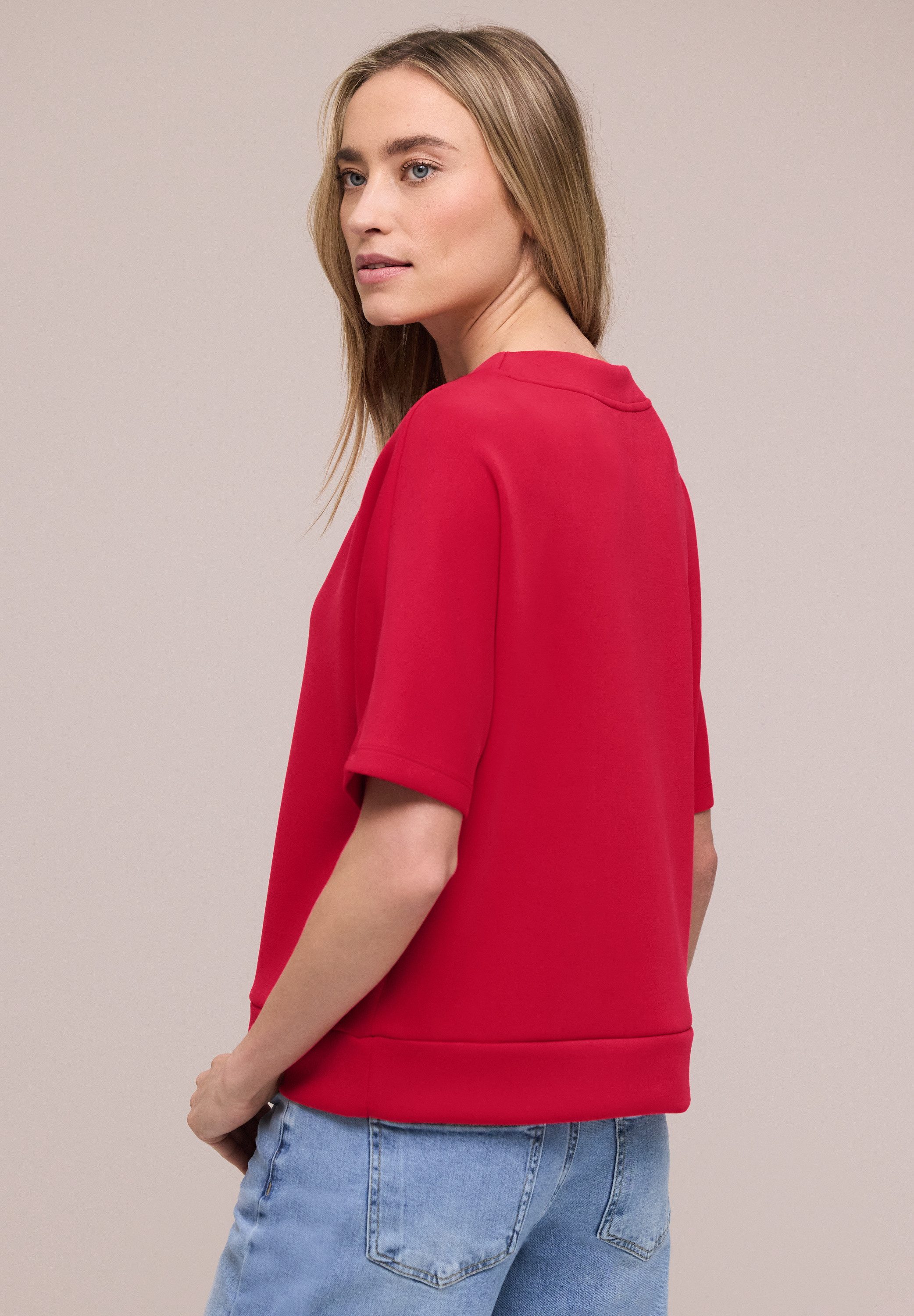 STREET ONE Sweatshirt Halbarm Silk-Look Shirt mit Kordelzug