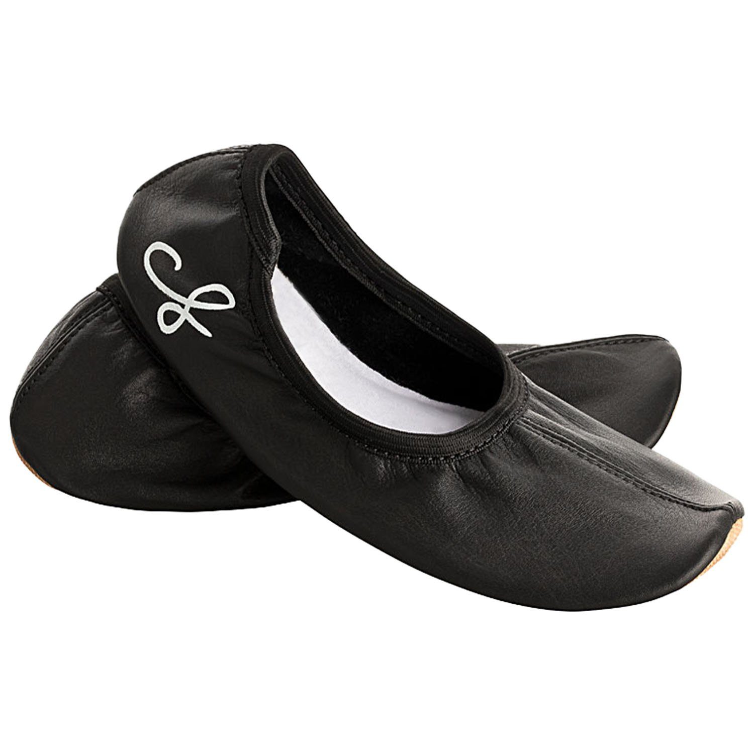 Siegertreppchen Turnschläppchen Leder Schwarz (Größe 24 – 40) Gymnastikschuhe für Mädchen & Jungen Ballettschuhe atmungsaktiv & rutschfest Ballerina