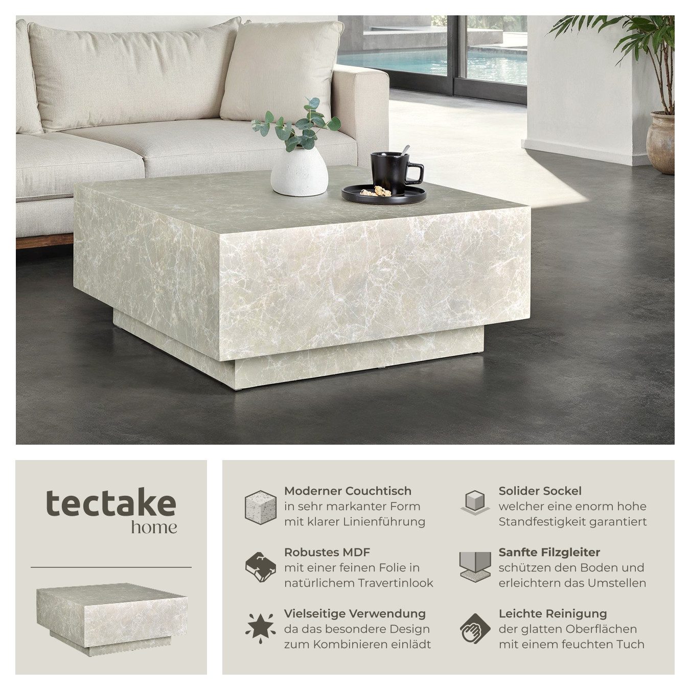 tectake Couchtisch Beistelltisch Lasley mit Standfuß, günstig online kaufen