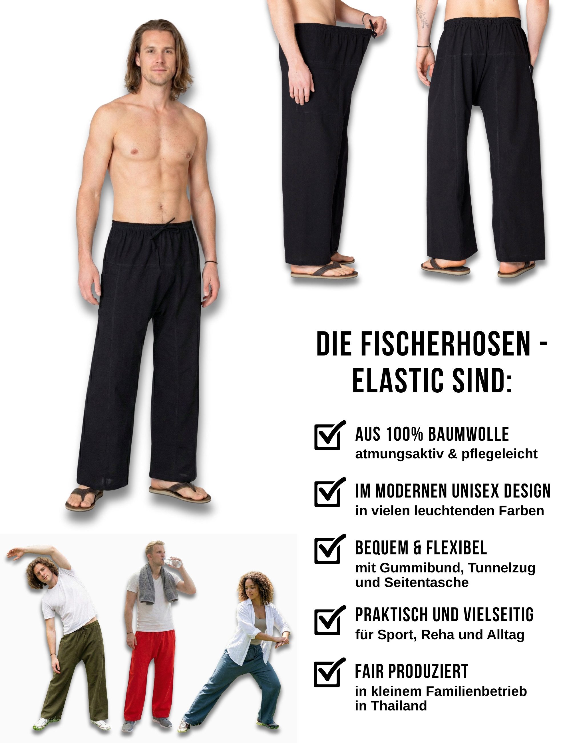 Wellnesshose Weite Baumwollhose mit Gummibund Schlupfhose im Stil einer Fischerhose