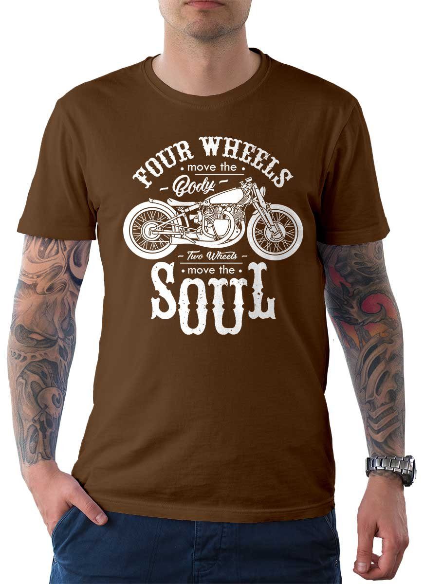 Rebel On Wheels T-Shirt Herren T-Shirt Tee Move The Soul mit Biker / Motorrad Motiv Braun