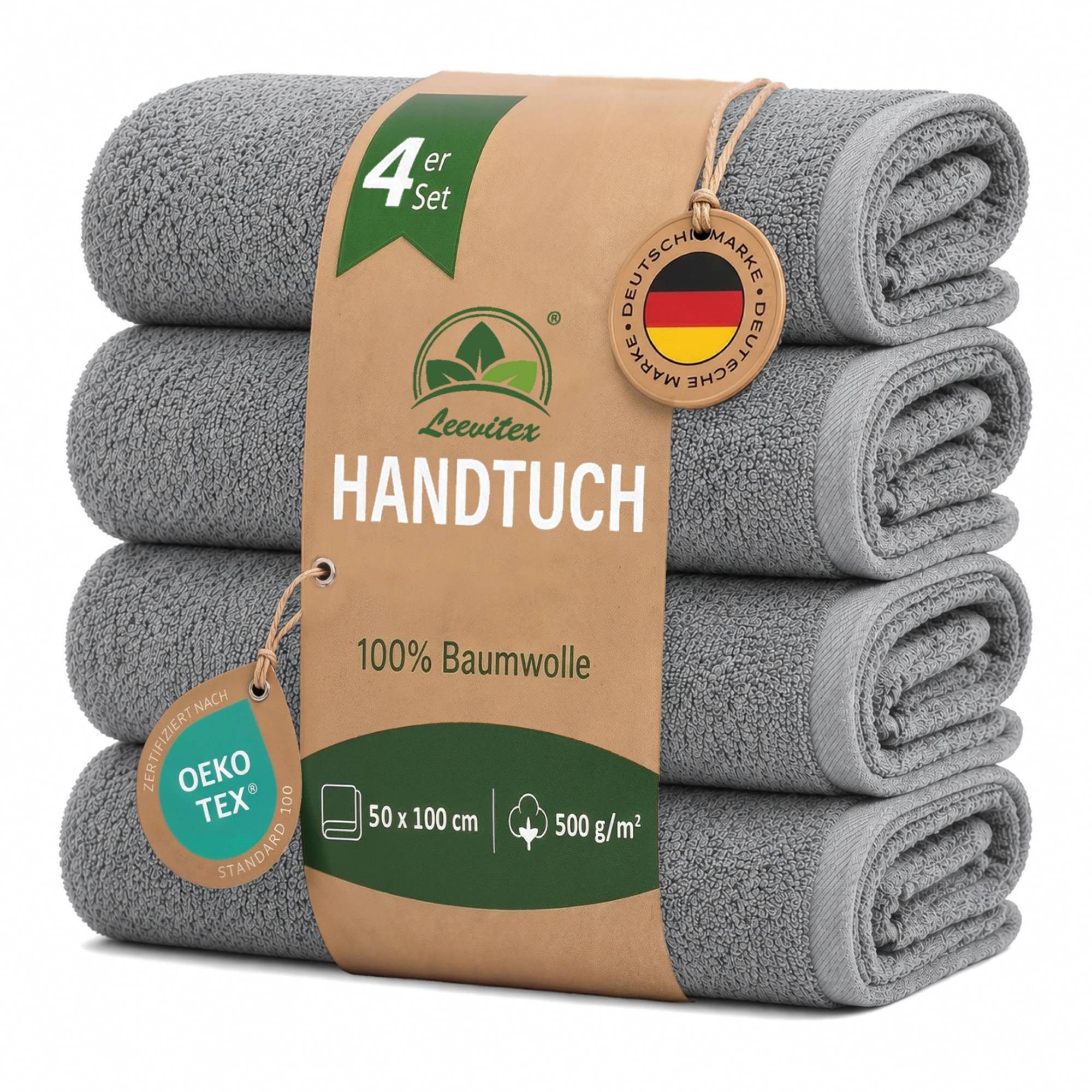 leevitex® Handtücher 4er-Set, 50 × 100 cm, aus 100% Baumwolle, Frottee (Set, 4-St), OEKO-TEX® STANDARD 100 zertifiziert und hochwertig verarbeitet