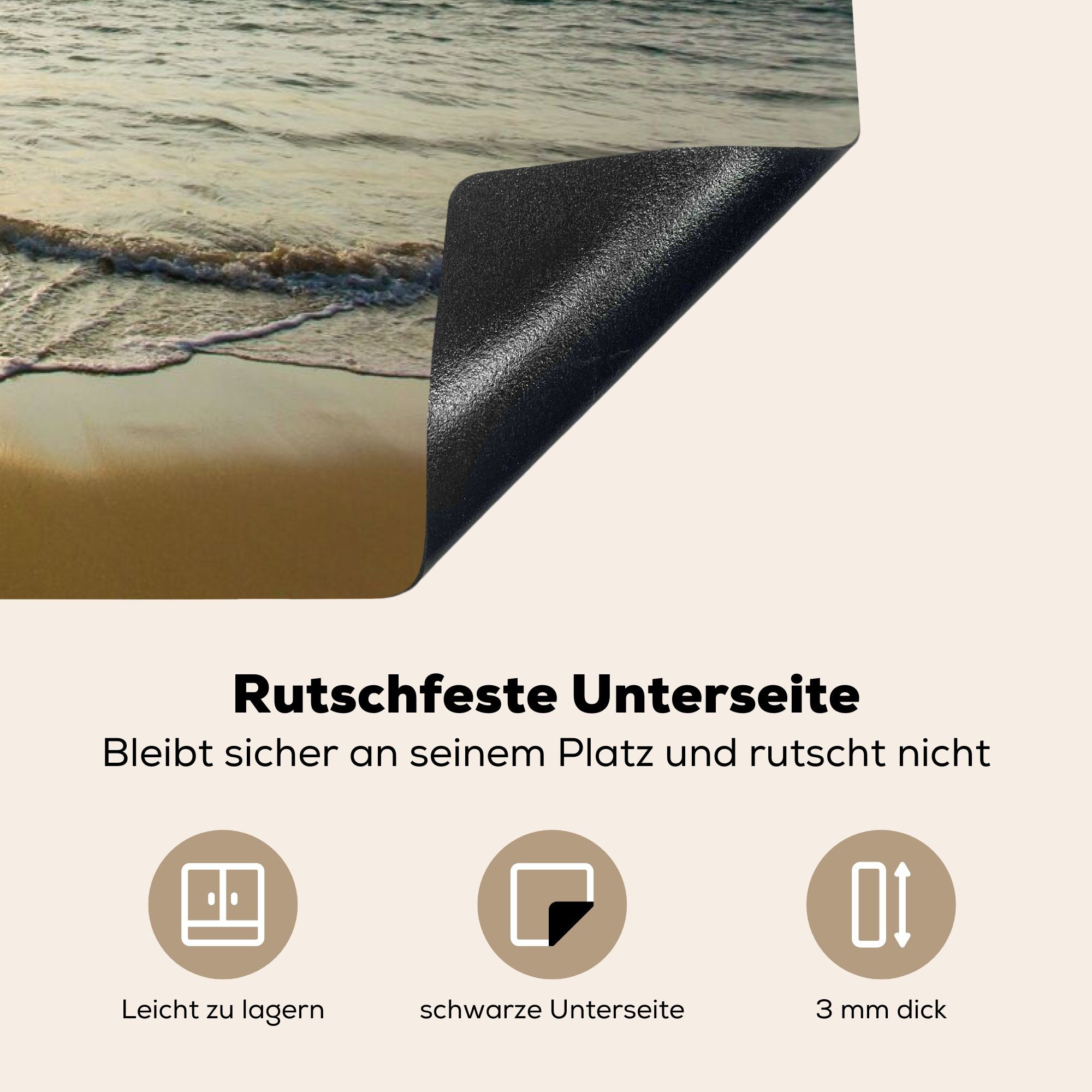 Strand, cm, Vinyl, Meer MuchoWow für 81x52 Herdblende-/Abdeckplatte Arbeitsplatte - (1 küche Sommer tlg), - Ceranfeldabdeckung,