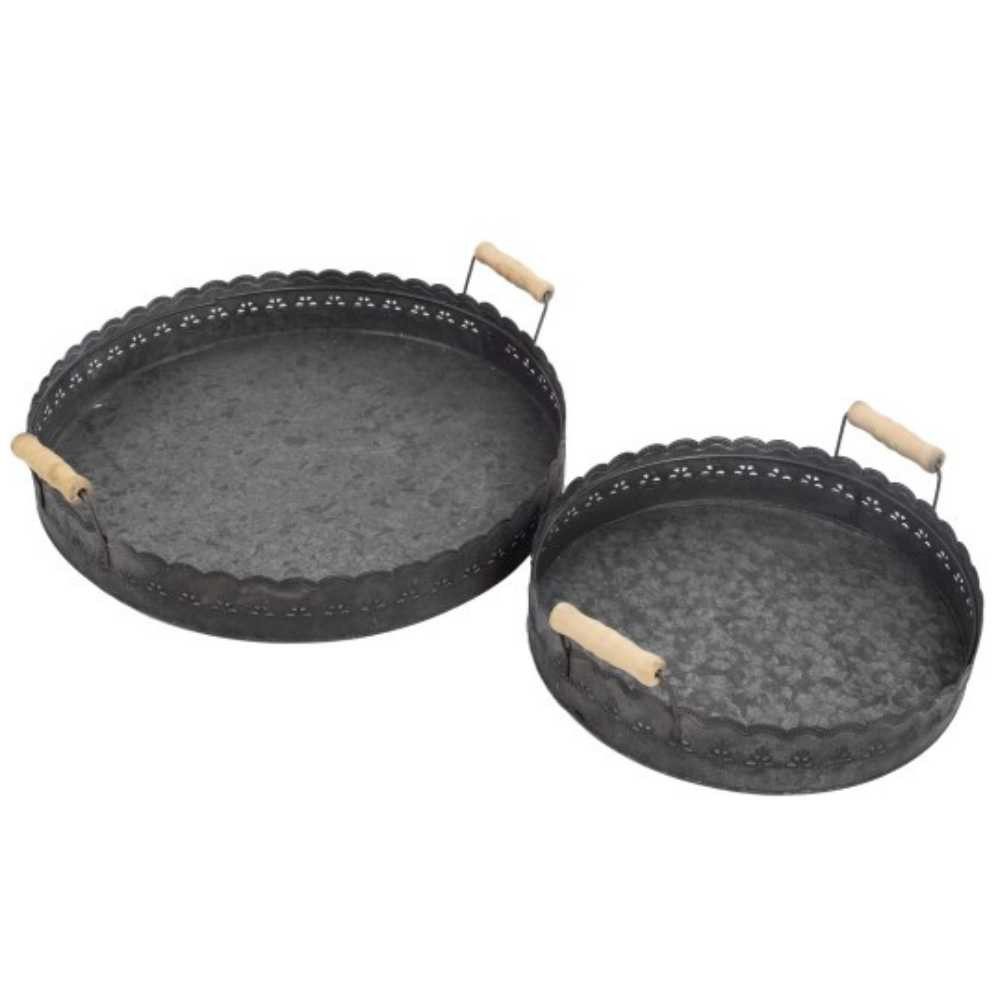 AltoBelli Dekotablett AltoBelli Deko Tablett FELINI Rund Medium Zink mit Holzgriffen 40 cm