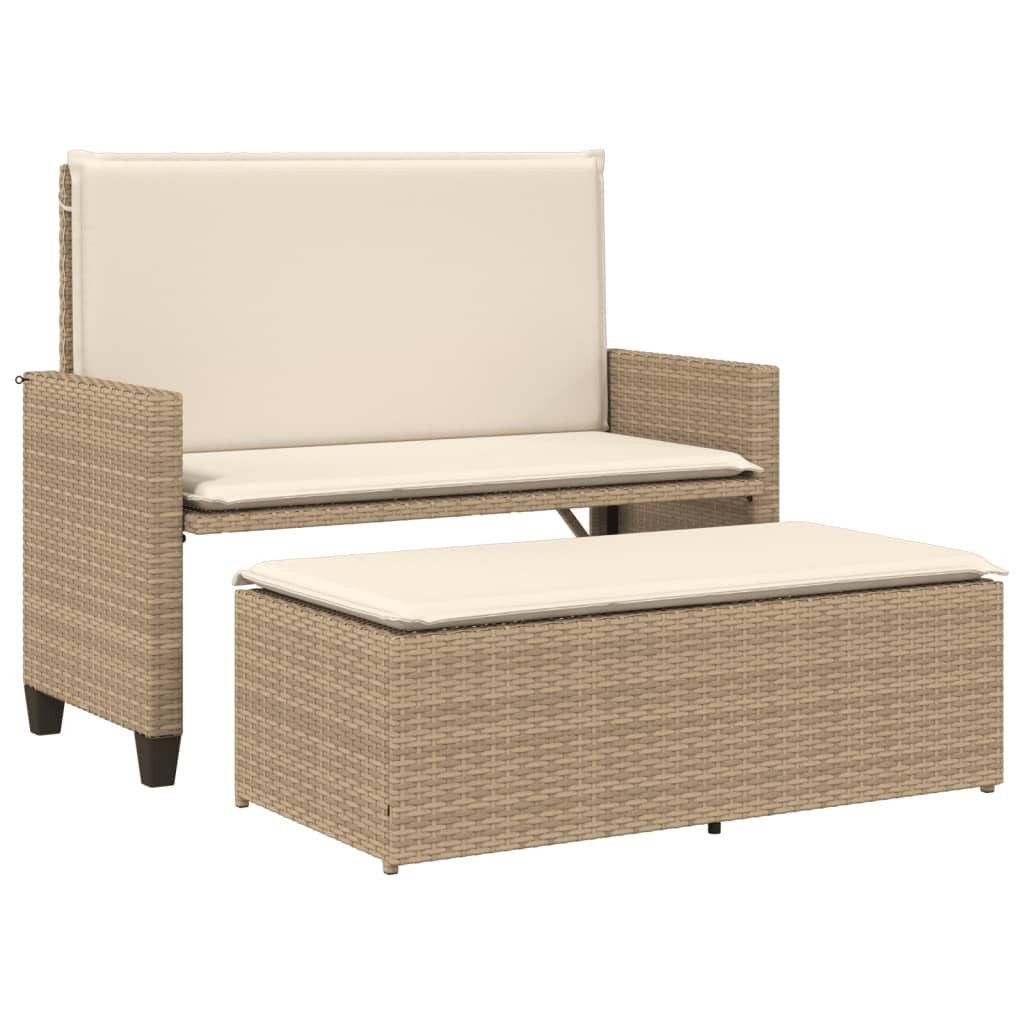 vidaXL Gartenbank Gartenbank mit Kissen und Hocker Beige Poly Rattan (1-St)