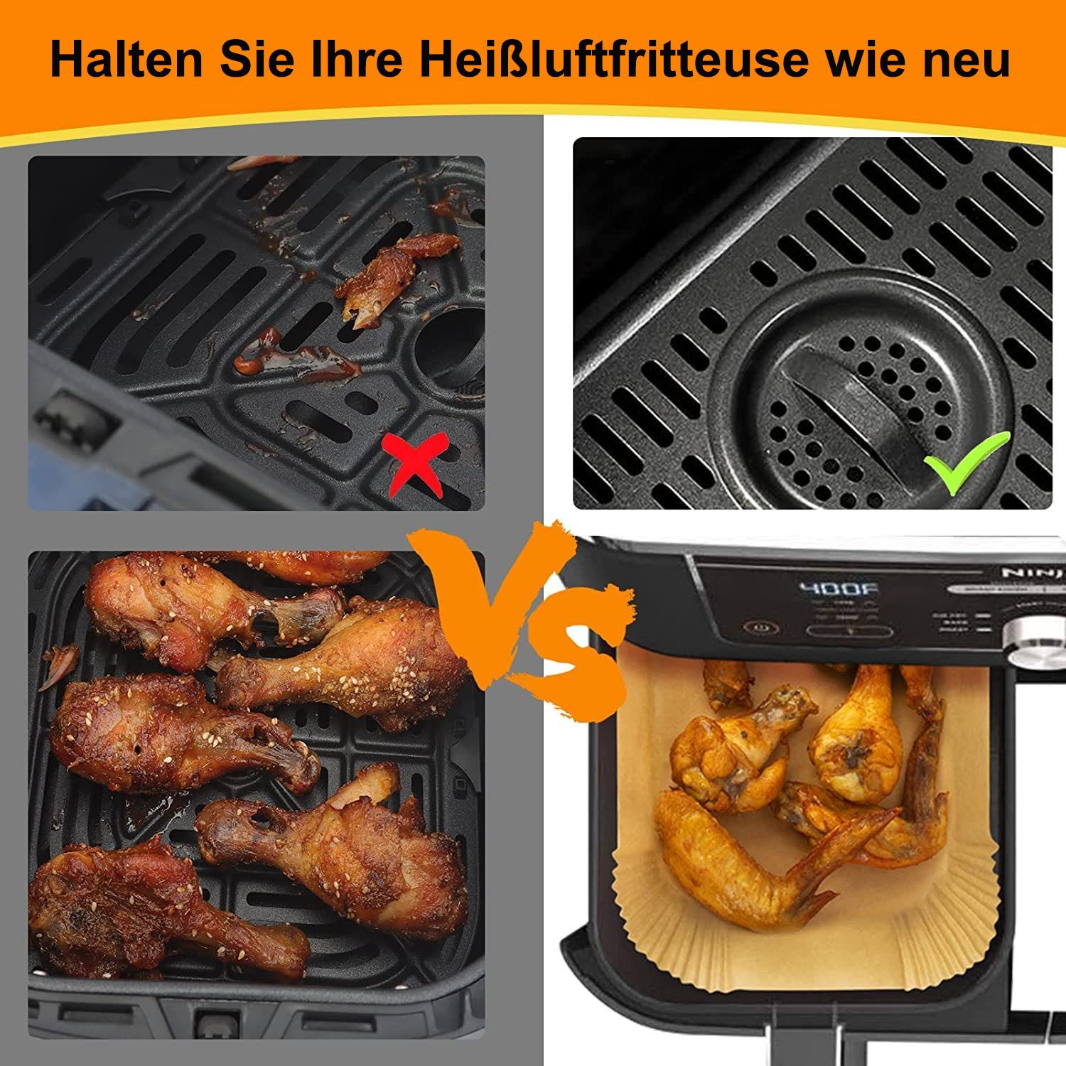 SURFOU Backpapier für Ninja Heißluftfritteuse Zubehör Airfryer AF300&400EU 100 Stück, wasser- und ölabweisend, BPA-Frei, hitzebeständig, umweltfreundlich – Bild 4 von 5