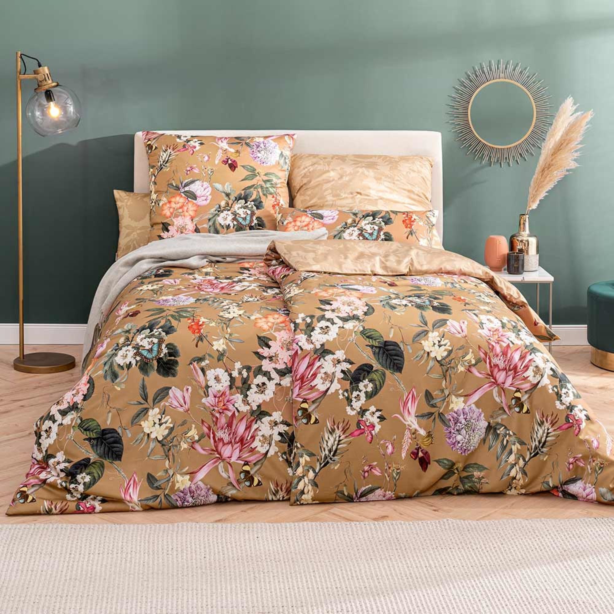 Estella Bettwäsche Estella Mako-Satin Bettwäsche 135x200 Fiore messing Rosen Blüten Wende, Mako-Satin, 2 teilig, für Sommer und Winter