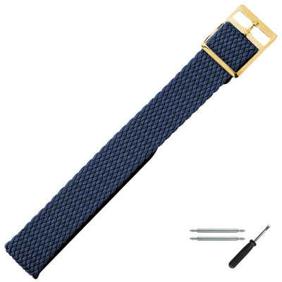 MARBURGER Uhrenarmband 14mm Textil Stoff Perlongeflecht Blau