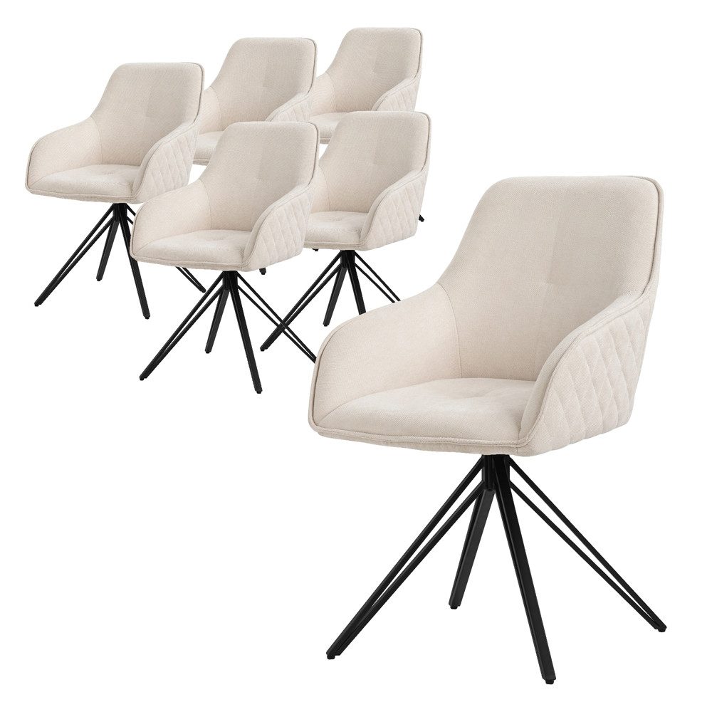 ML-DESIGN Polsterstuhl Esszimmerstuhl aus Textil Webstoff mit Metallbeine, 360° drehbar (6 St), Stuhl mit Rücken-& Armlehne Creme Küchenstuhl Wohnzimmerstuhl