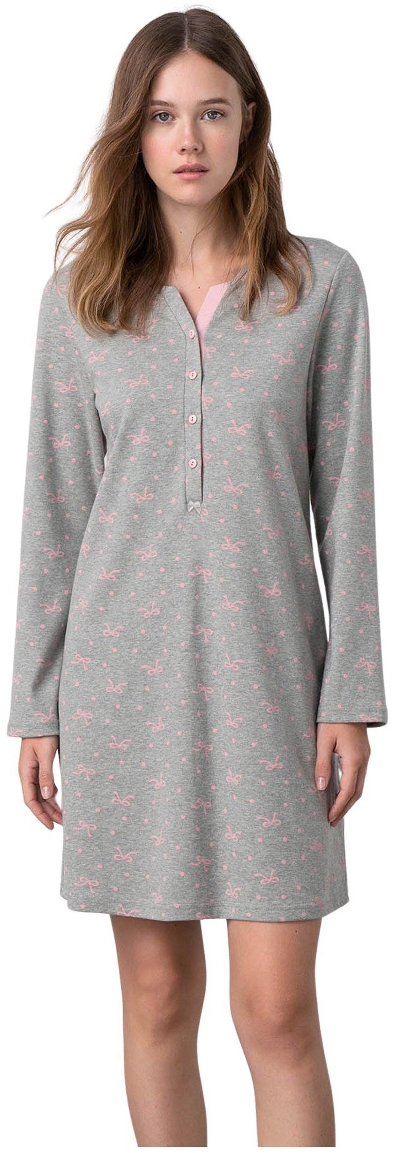 Vamp Nachthemd (Set, 1-tlg., 1-teilig) Damen Sleepshirt 90cm lang geknöpft Baumwolle Langarm