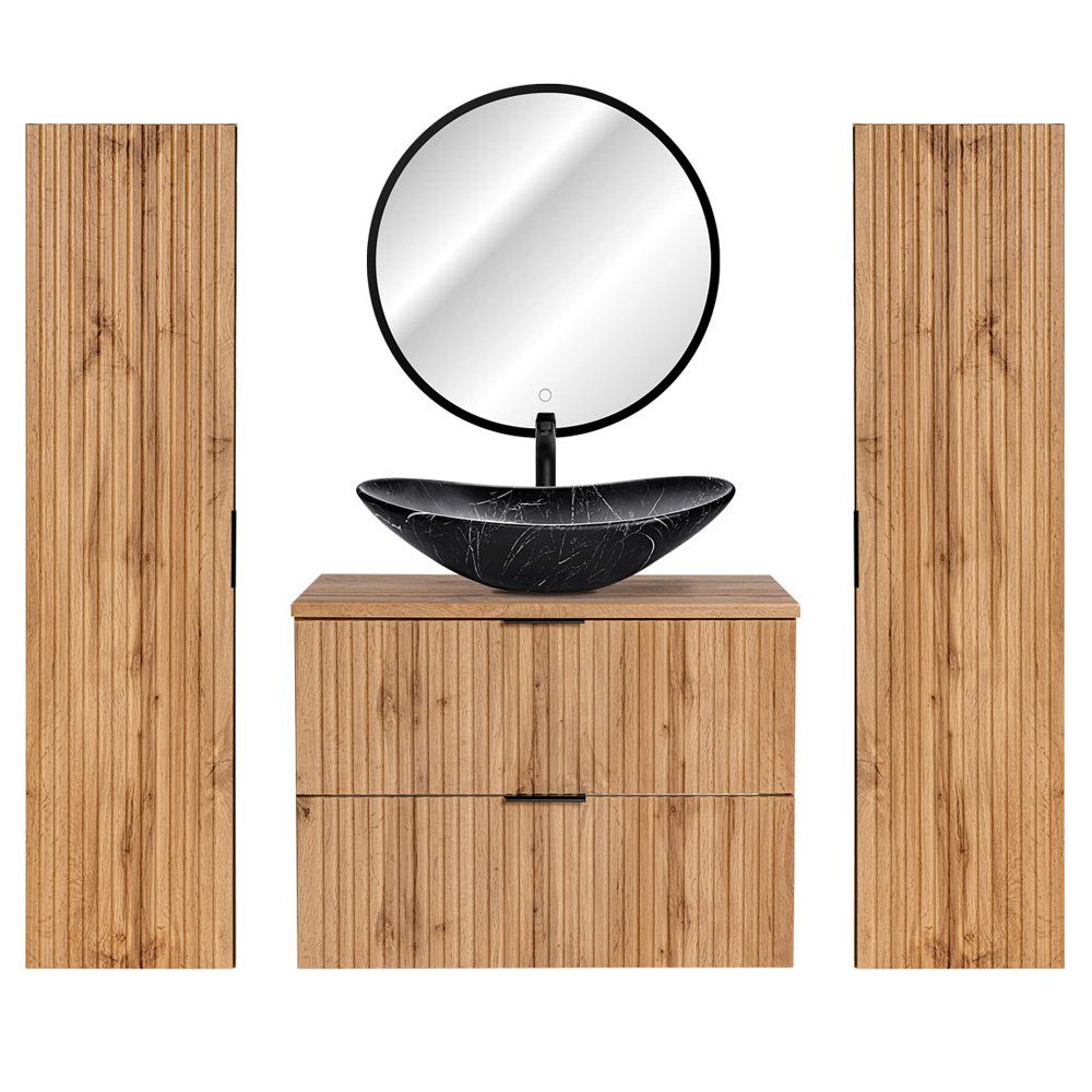 Lomadox Badmöbel-Set ADELAIDE-56, (Spar-Set, 4-St), Eiche Rillenoptik Spieg günstig online kaufen