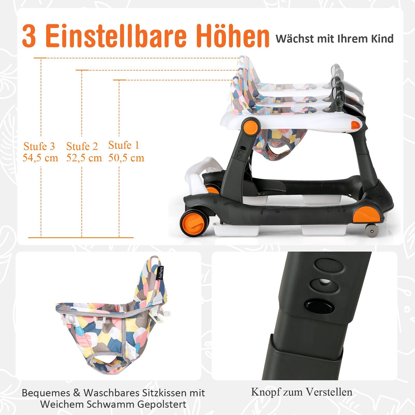 COSTWAY Lauflernhilfe 2 in1 Lauflernwagen, einstellbar, mit Licht & Musik