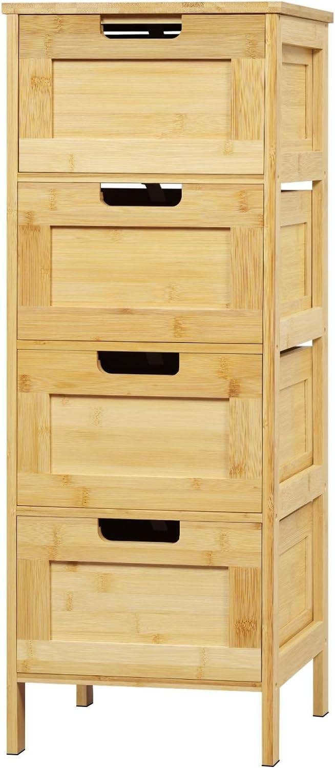 EUGAD Badkommode (1 St), Badschrank Bambus, mit 4 Schubladen, 30x80x30 cm