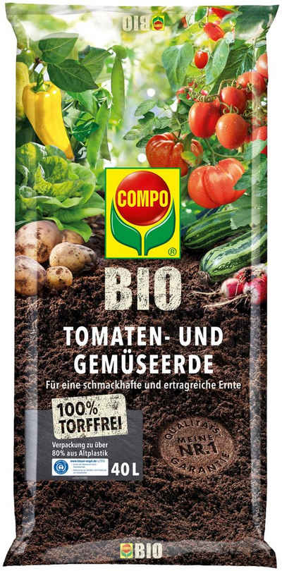 Compo Bio-Erde COMPO BIO, Tomaten- und Gemüseerde torffrei, 40 Liter