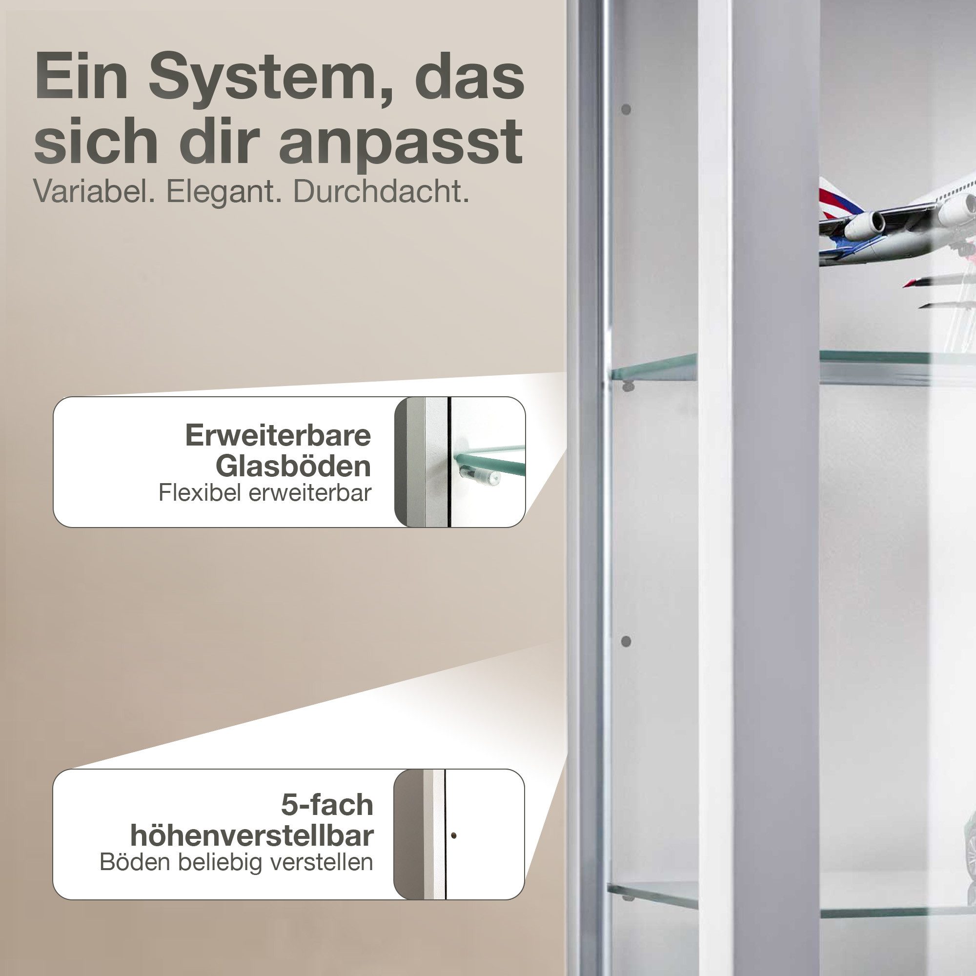 K-Möbel Hängevitrine C1012 (Glasvitrine (80x60x25 cm) mit 2 Glastüren) Glasvitrine hängend – Bild 4 von 5