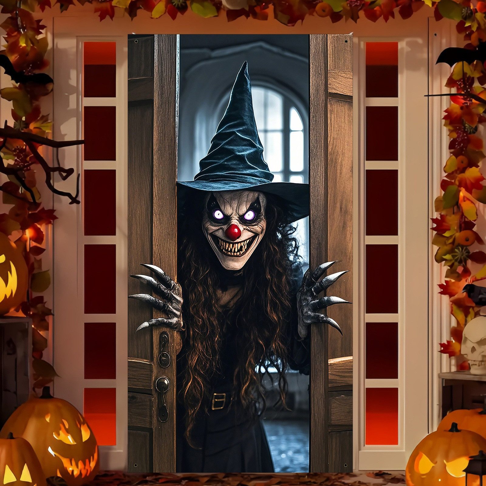Sorvyzxn Hängedekoration Halloween Türabdeckung Deko, Türdeko Banner für Halloween Tür, Fenster und Wand Vorhang Dekoration,76x182cm – Bild 5 von 5