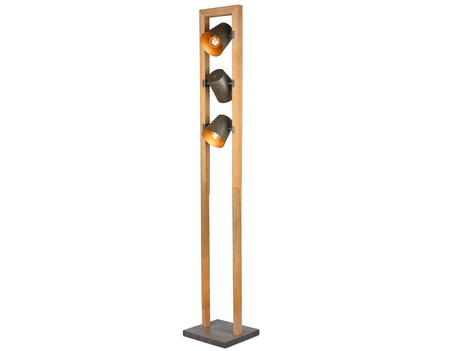 TRIO Leuchten LED Stehlampe, Dimmfunktion, LED wechselbar, Warmweiß, Ausgefallene moderne Industrial Vintage Holz Lampenschirm, Höhe 150cm